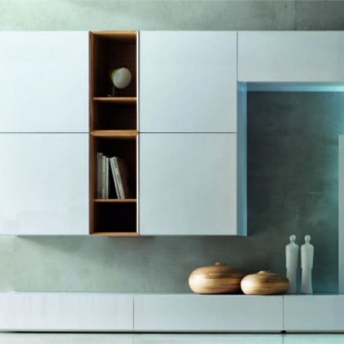 soggiorno moderno bianco e legno