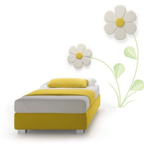 Letto per cameretta con testiera imbottita a forma di fiore